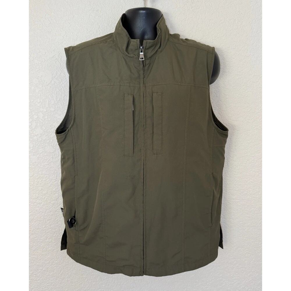 SCOTTeVEST RFID Travel Vest Olive Green Mens Large Utility Tec Full Zip *Flaw*